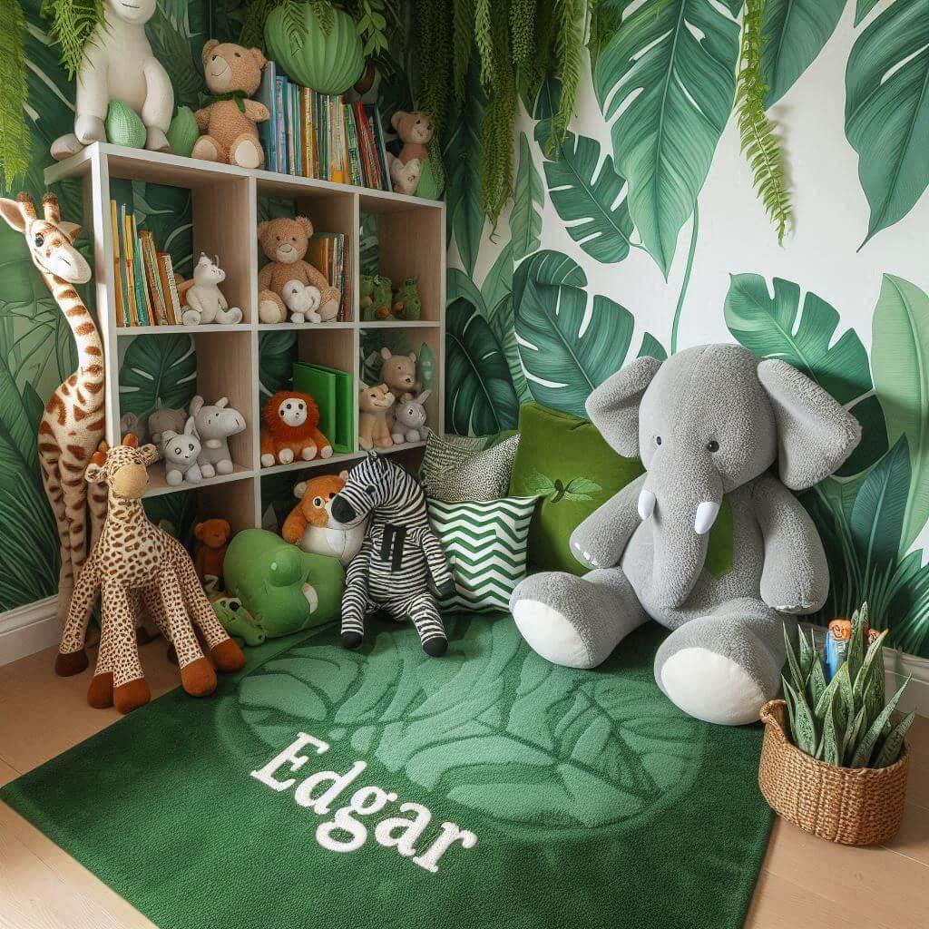 decoration theme jungle, coin lecture pour enfant, prenom edgar