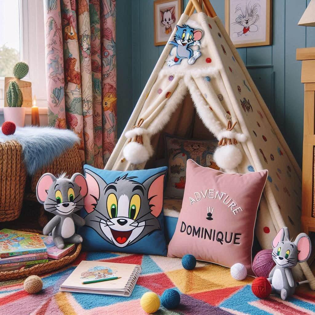 Un coin lecture decoration tom et jerry prenom dominique