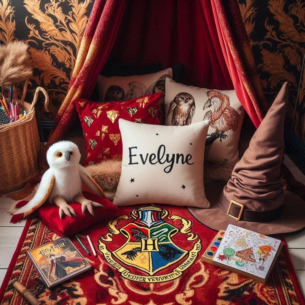 Un coin lecture inspire de harry potter, prénom evelyne