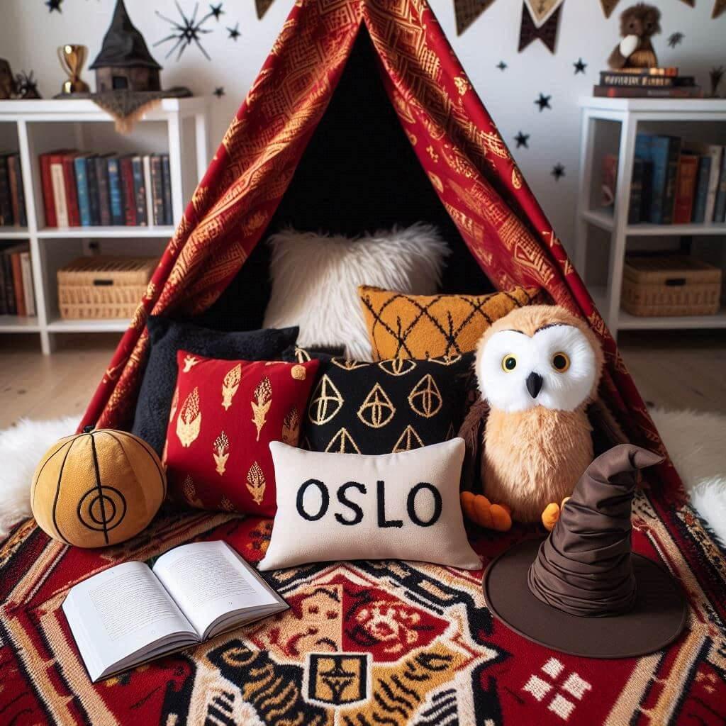 Un coin lecture inspire de harry potter, personnalisée avec le prenom oslo