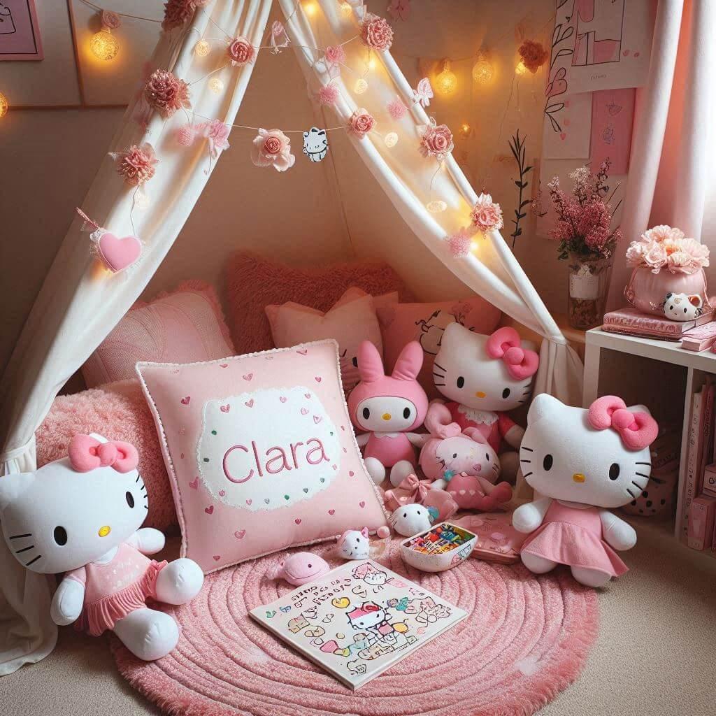 decoration chambre enfant hello kitty, prenom clara