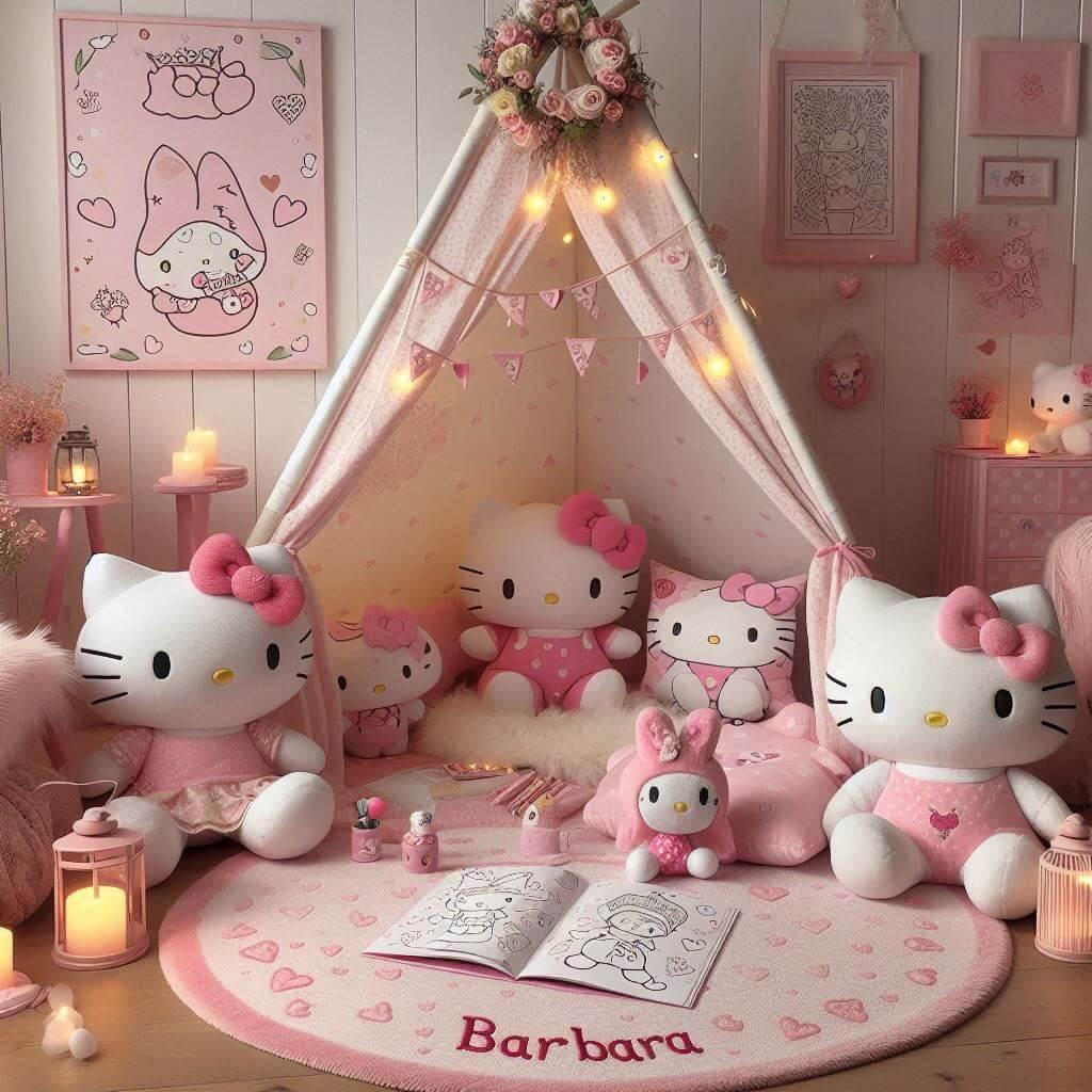 decoration chambre hello kitty, prenom barbara