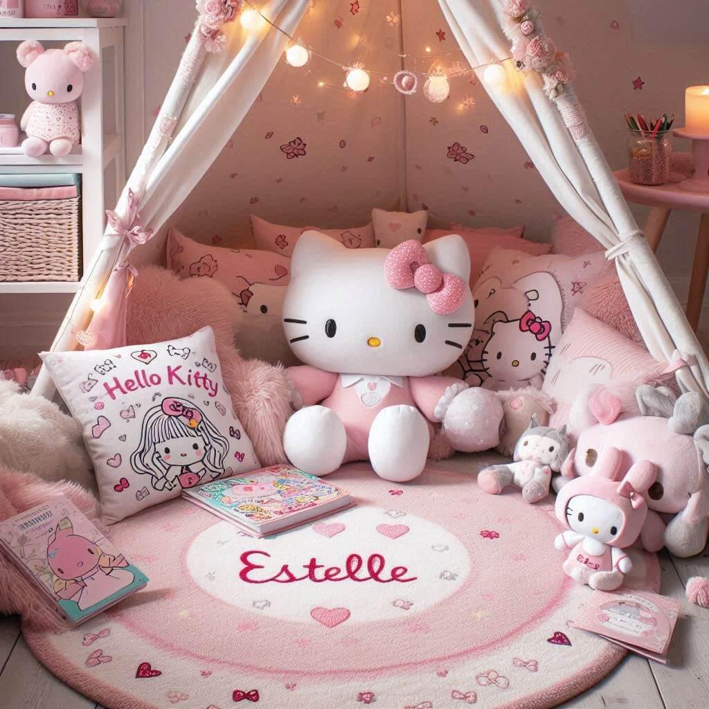 Un coin lecture inspire de hello kitty pour la chambre d'estelle