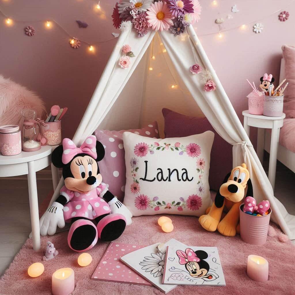 Un coin lecture inspire de minnie et daisy avec le prenom lana