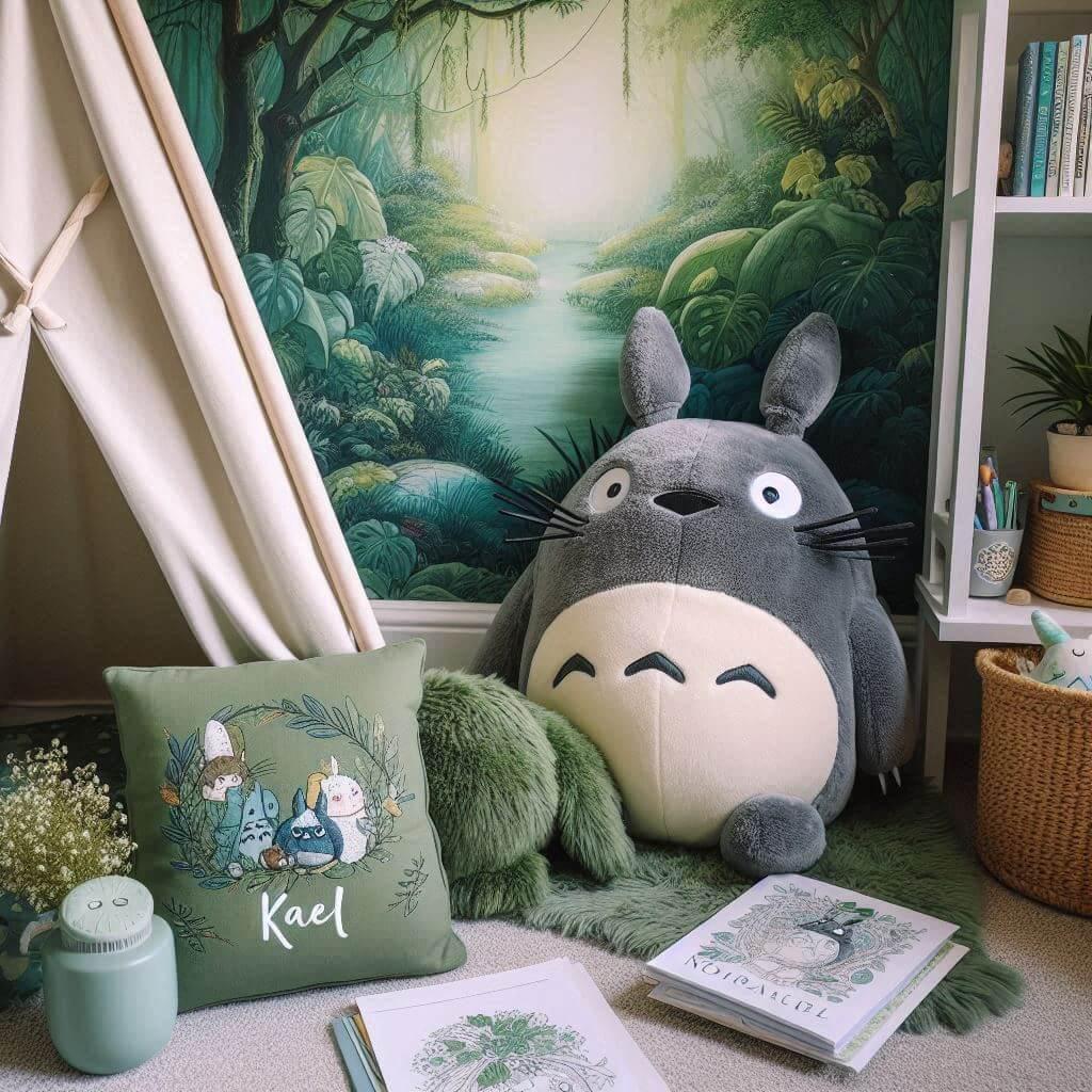 Un coin lecture inspire de mon voisin totoro avec des tons verts prenom kael