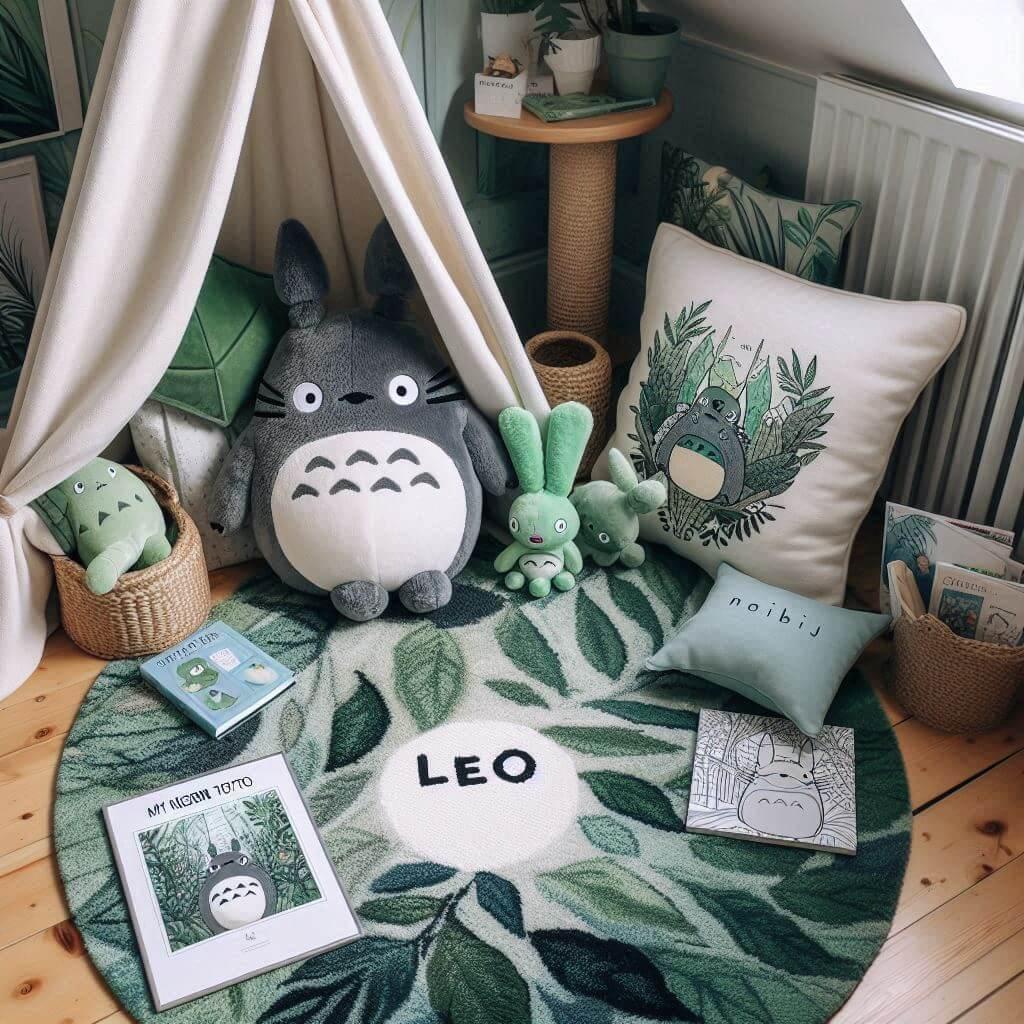 decoration chambre theme mon voisin totoro avec des tons verts rappelant la nature enchantee, prenom léo