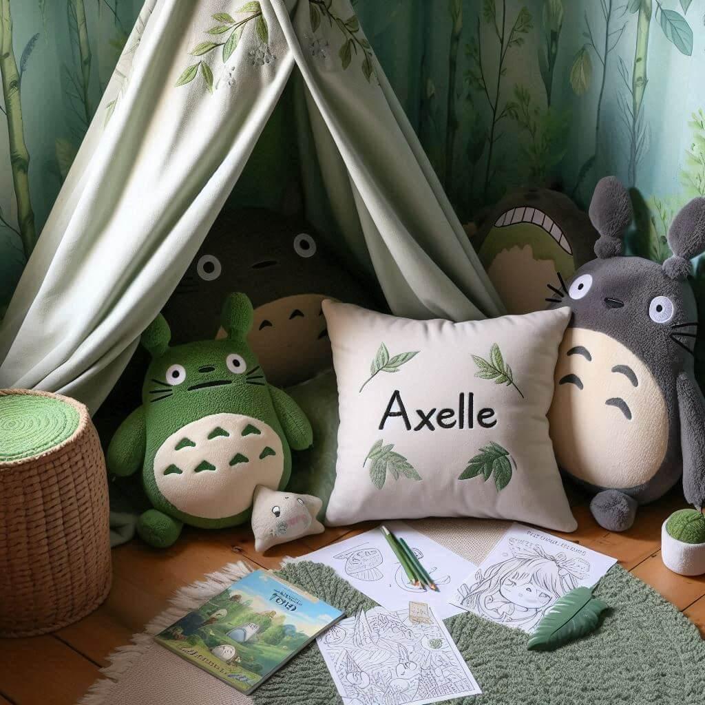 decoration theme dessin animé mon voisin totoro, prenom axelle