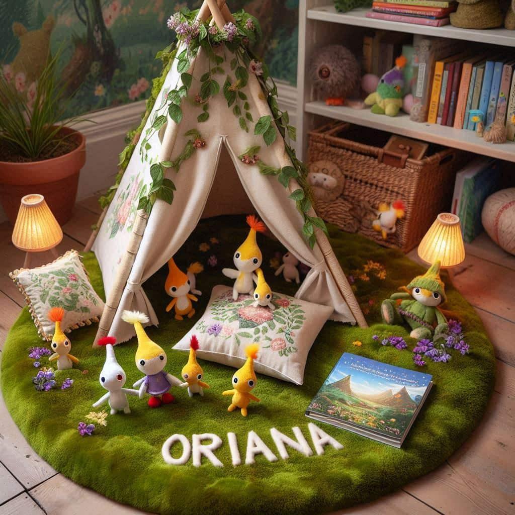 Un coin lecture inspire de pikmin,  chambre enfant, prenom oriana