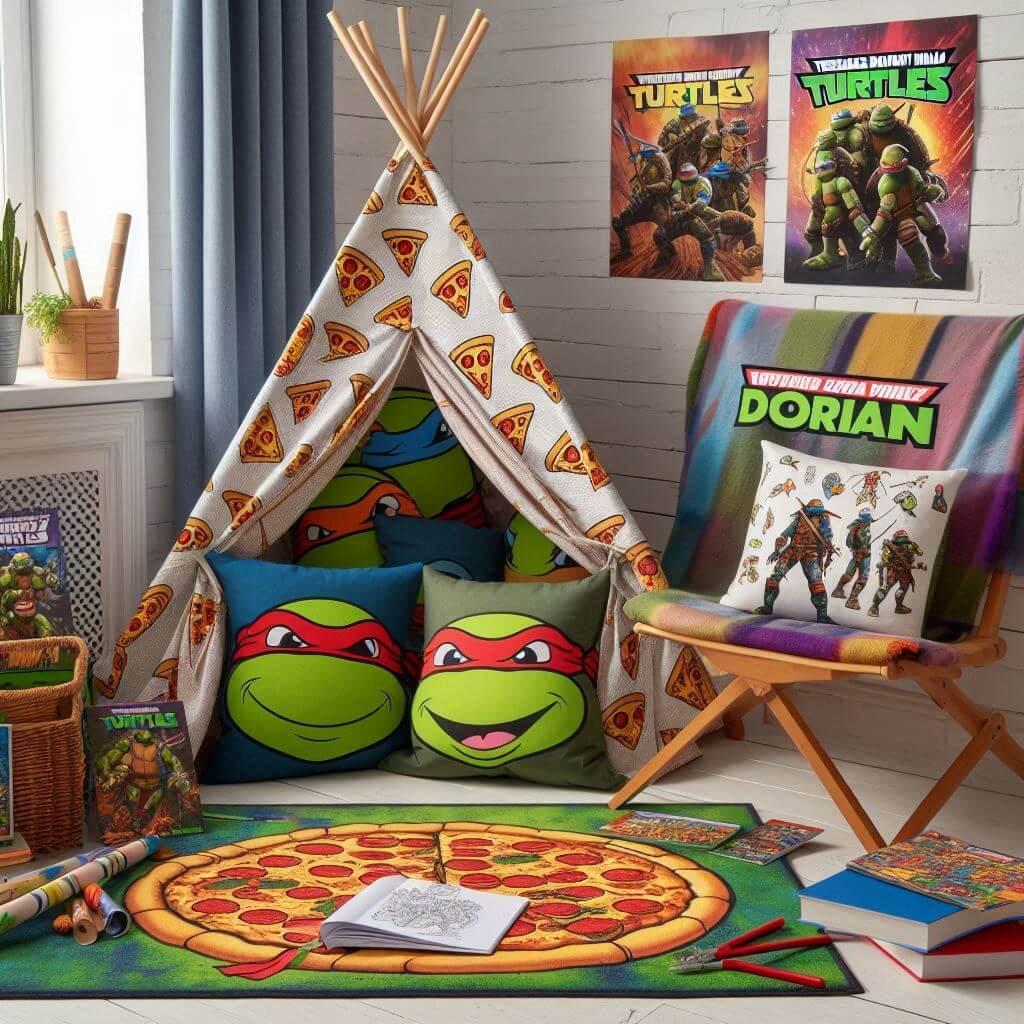 Un coin lecture inspire des tortues ninja, prenom dorian