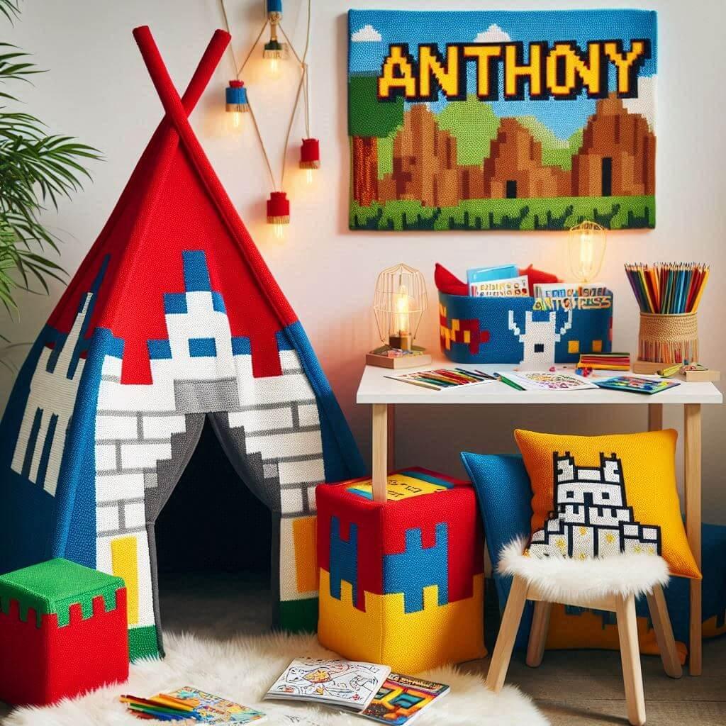 deco chambre enfant theme jeux vidéos gaming, prenom anthony
