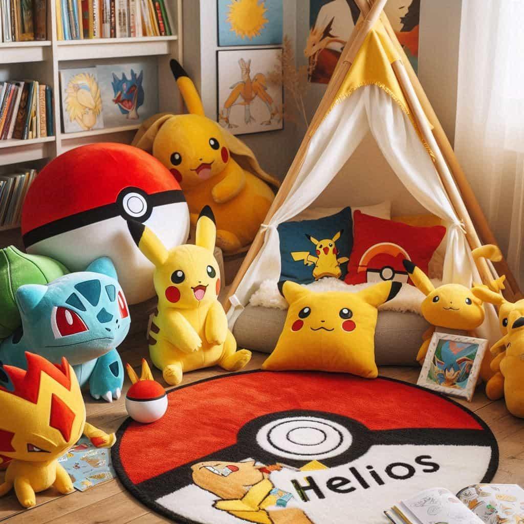 Un coin lecture pour enfant sur le theme de pokemon personnalise avec le prenom helios