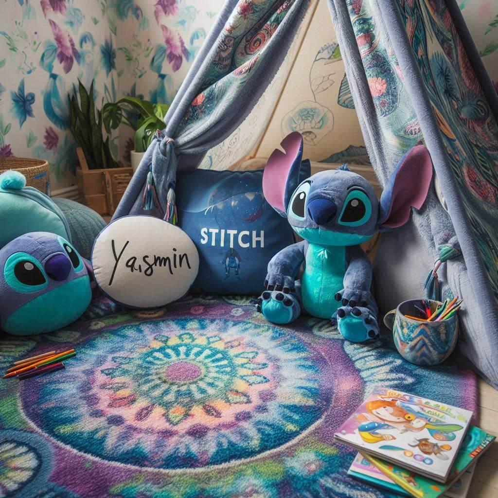 decoration chambre enfant, theme stitch, personnalisée avec le prénom yasmin