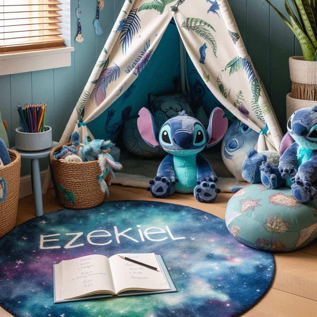 Un coin lecture pour enfant sur le theme de stitch prenom ezekiel