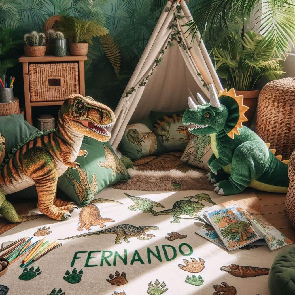coin lecture pour enfant theme dinosaure, prenom fernando