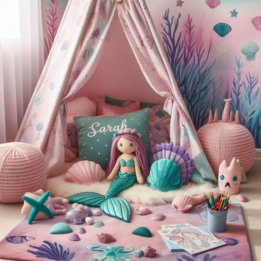 coin lecture pour enfant, theme sirene, prenom sarah