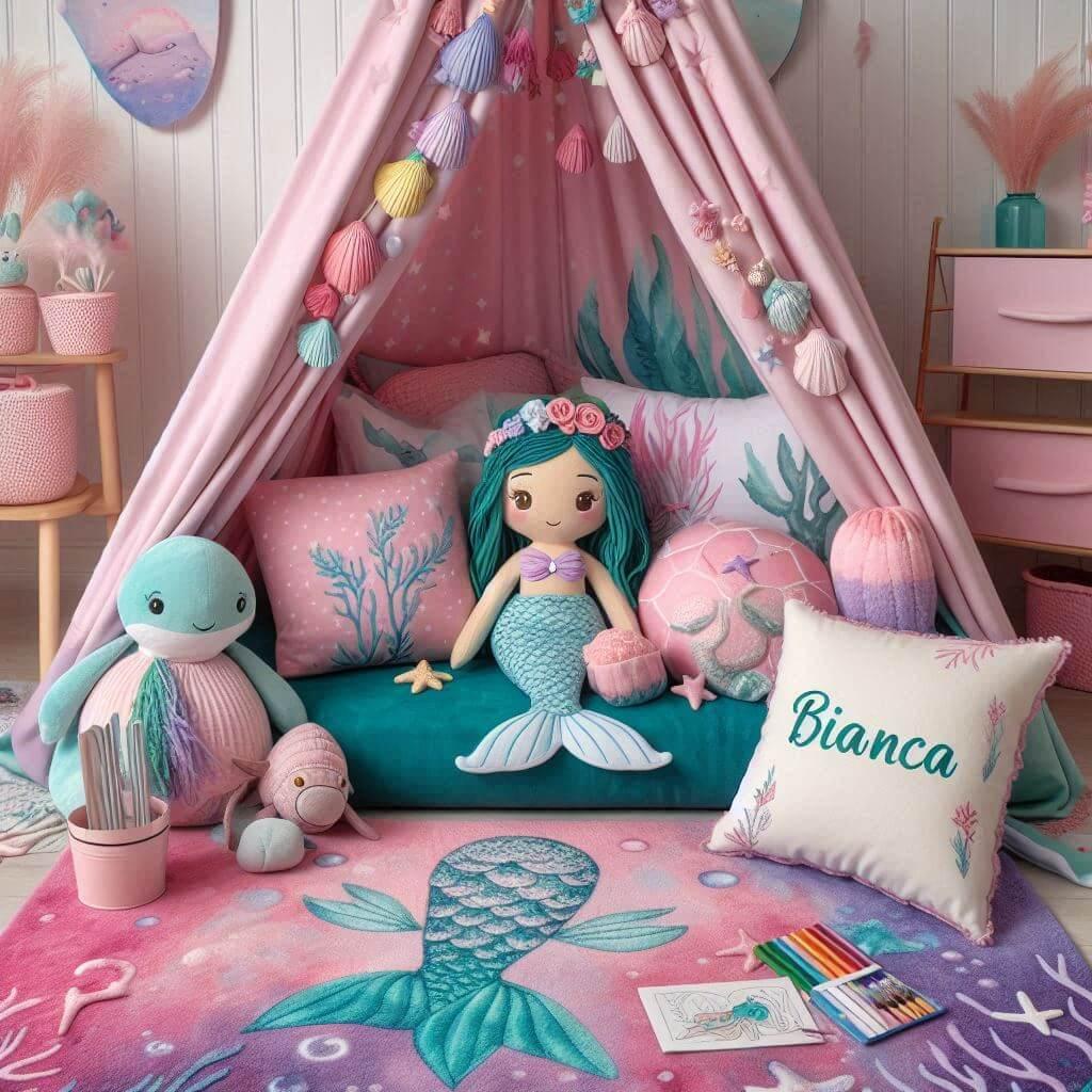 chambre deco sirene pour fille, prenom bianca
