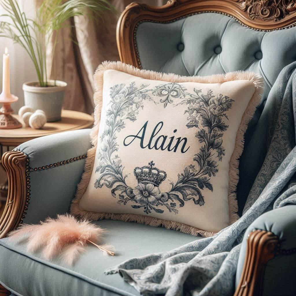 Un coussin avec le prenom alain