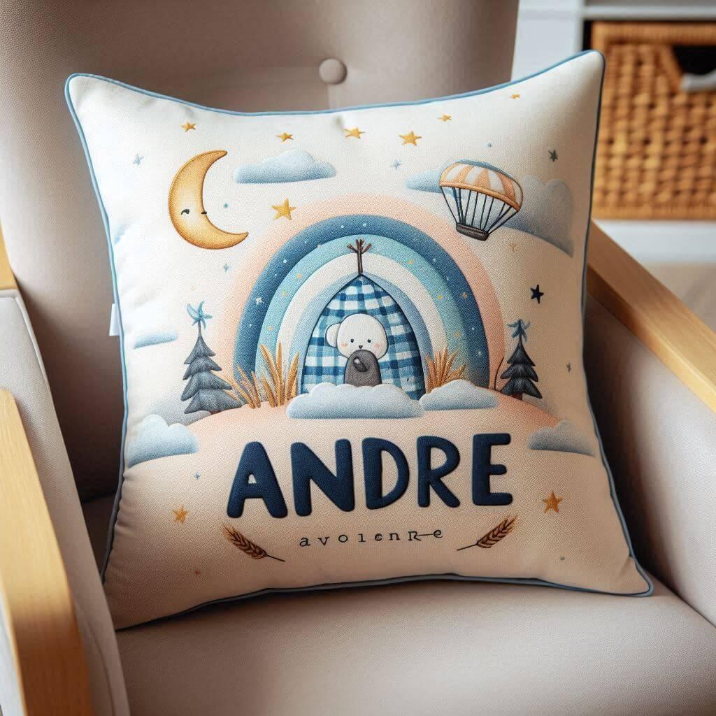 Un coussin avec le prenom andre sur un fauteuil d enfant 1