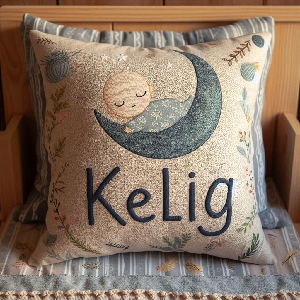 Un coussin en tissus avec le prenom kelig