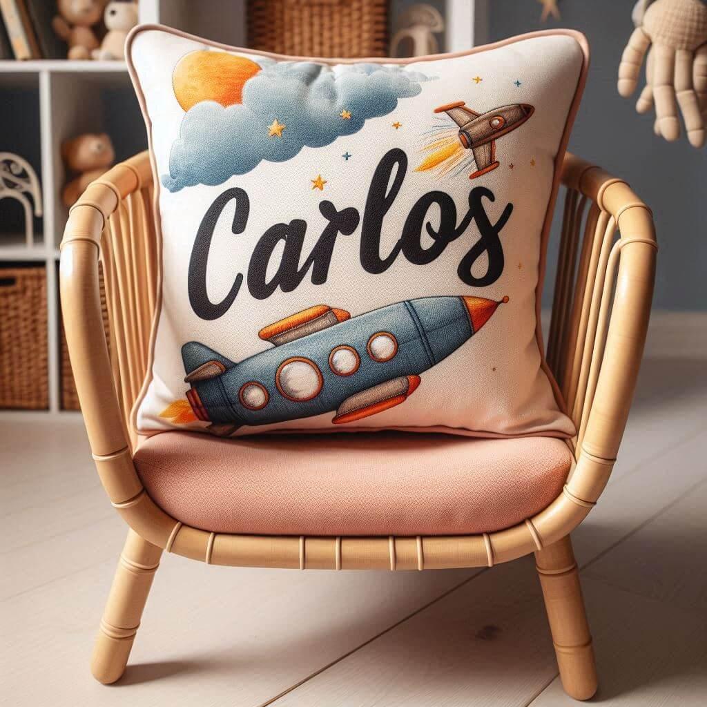 Un coussin personnalise avec le prenom carlos
