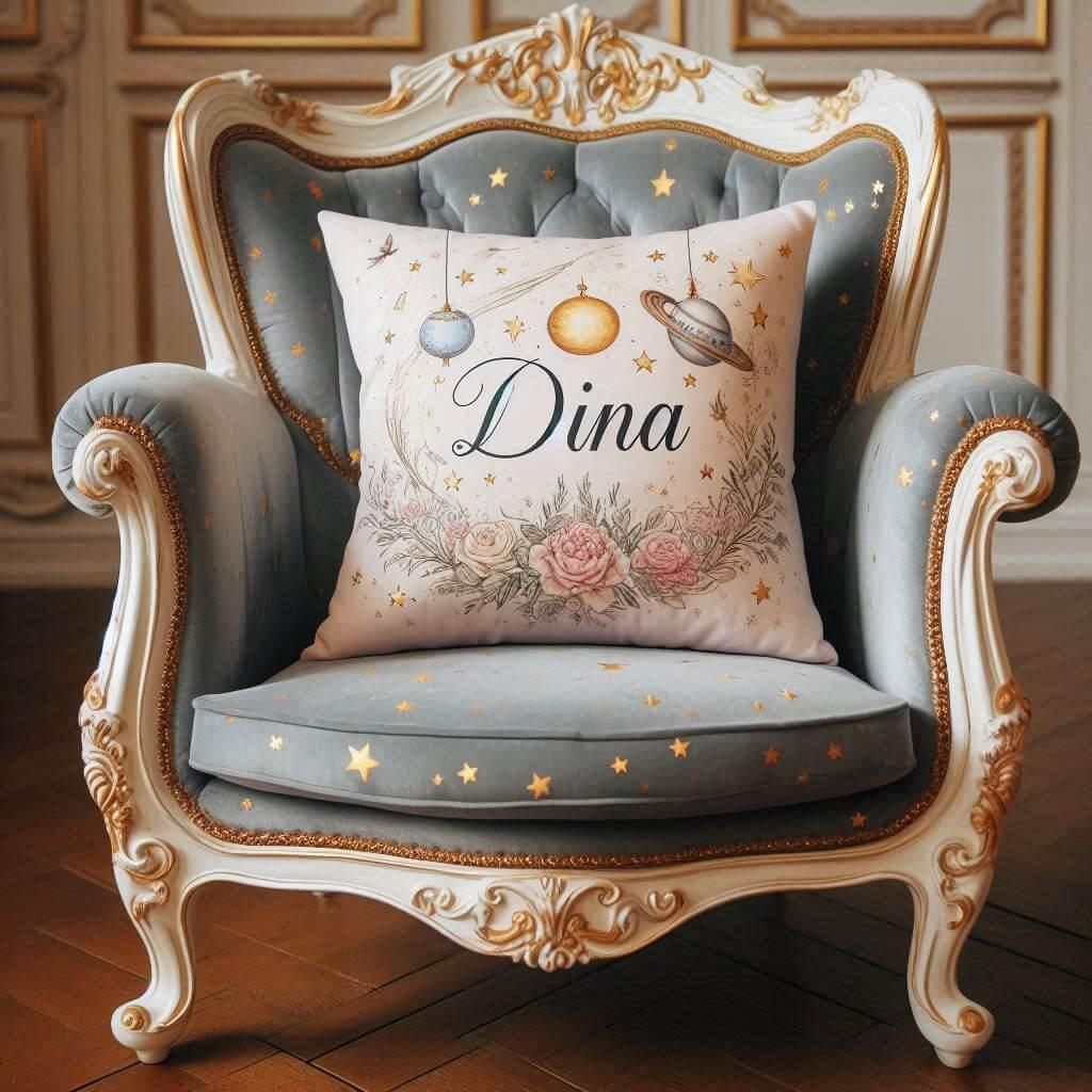 Un coussin personnalise avec le prenom dina