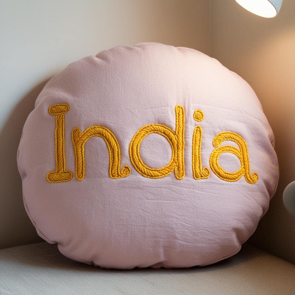 Un coussin personnalise avec le prenom india dans une chambre d enfant