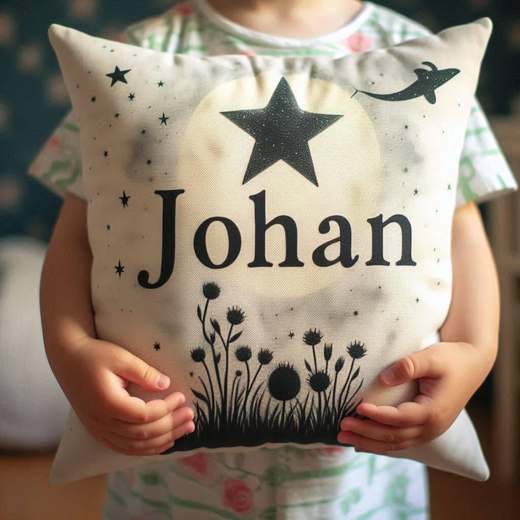 Un coussin personnalise avec le prenom johan