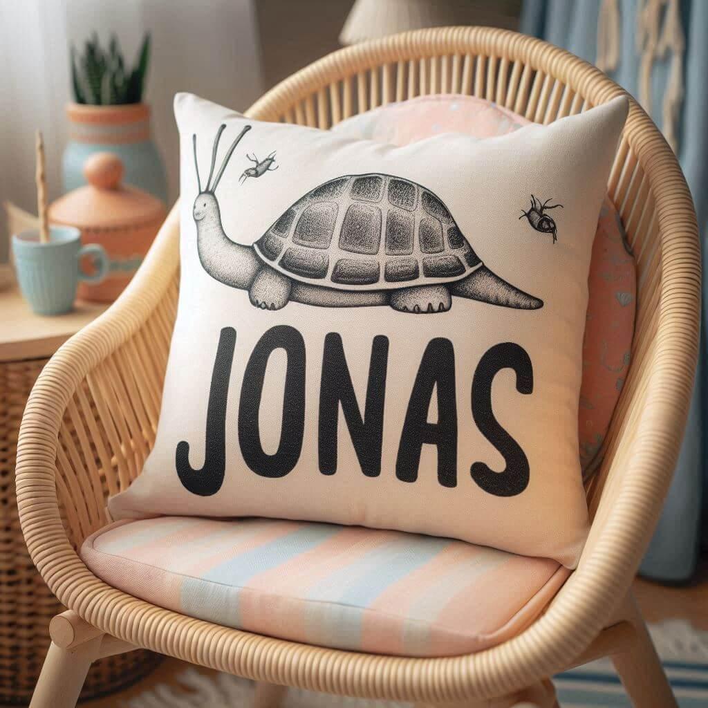 Un coussin personnalise avec le prenom jonas