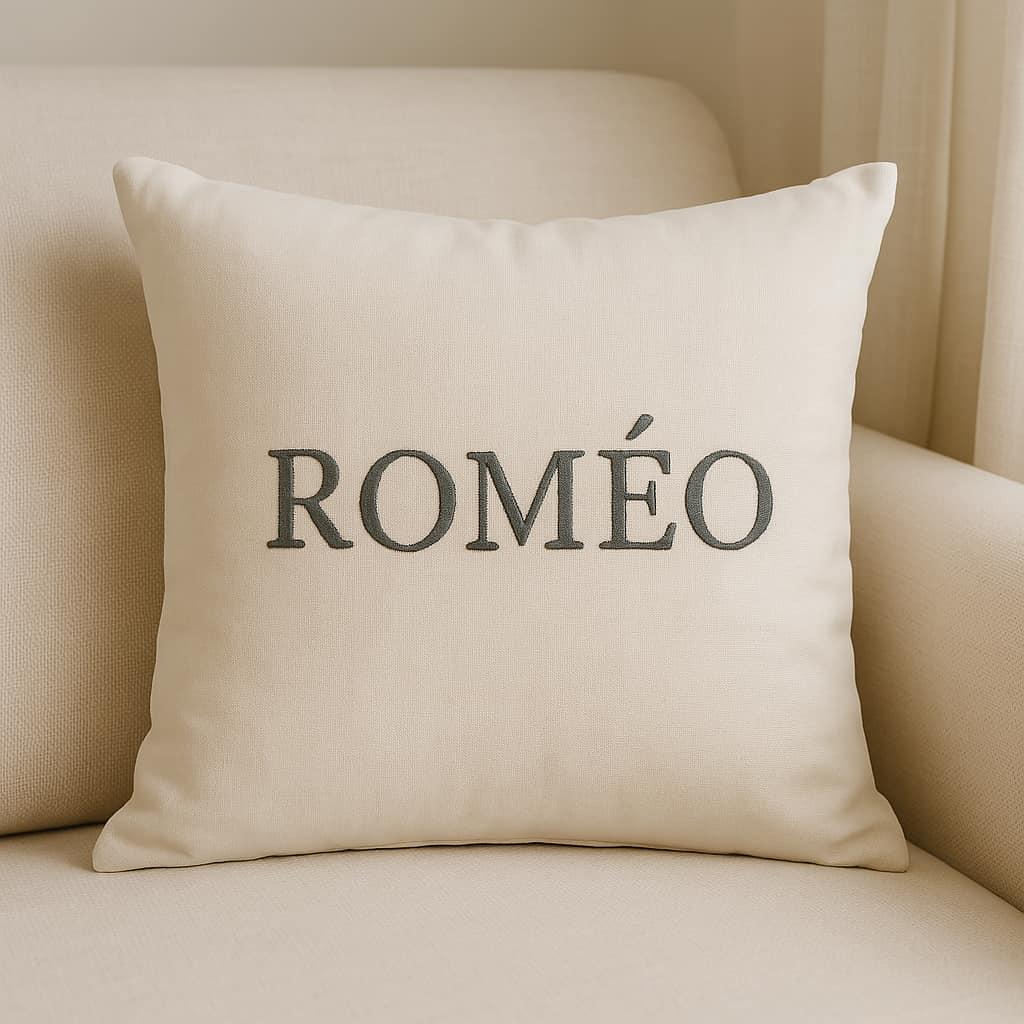 Un coussin personnalise avec le prenom romeo