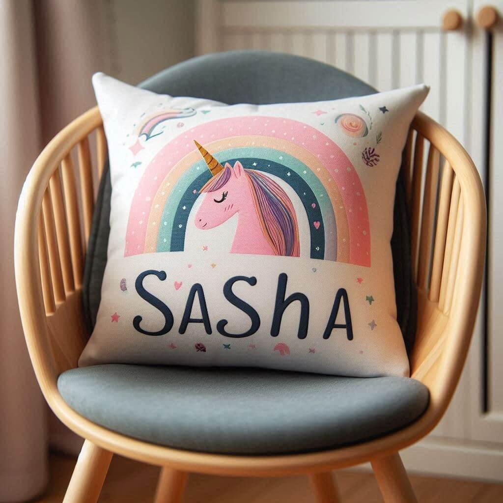 Un coussin personnalise avec le prenom sasha