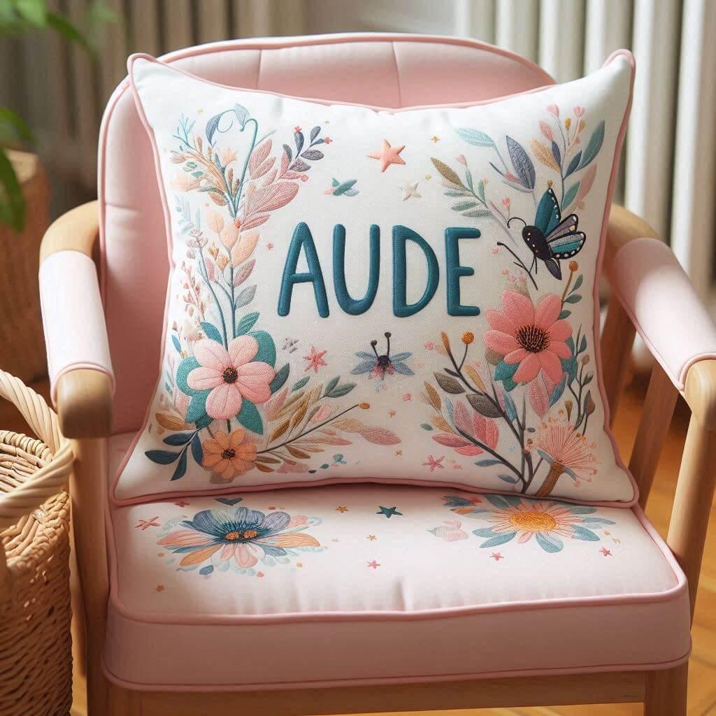 Un coussin personnalise pour fille avec le prenom aude