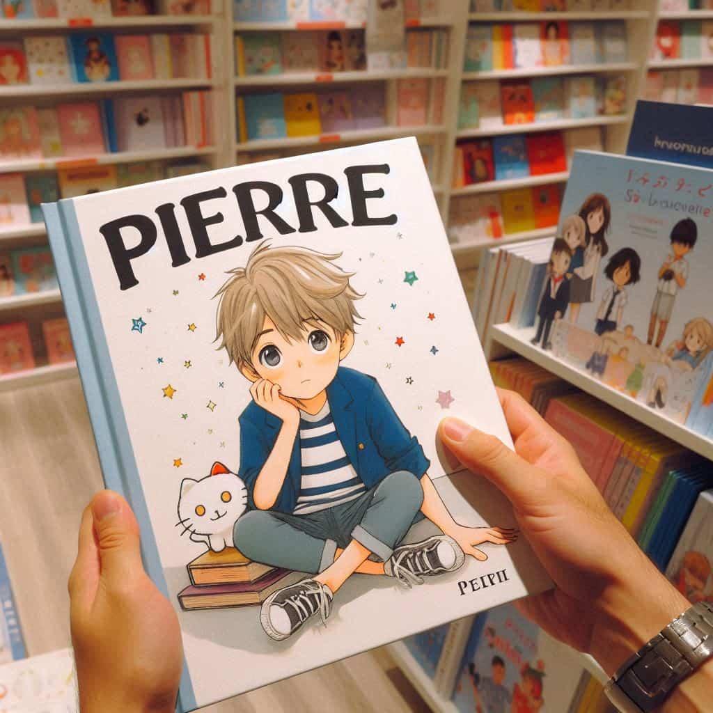 Un livre personnalise avec le prenom pierre dans une librairie