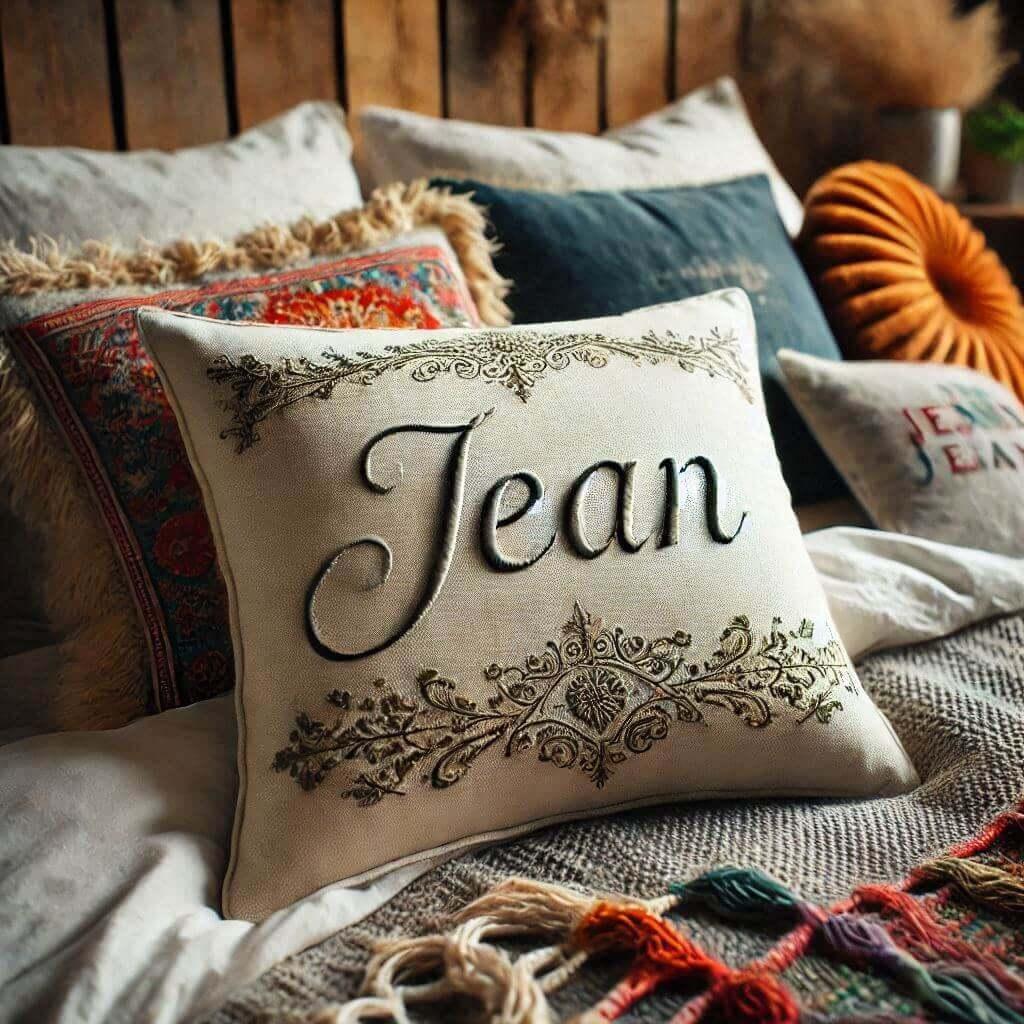 Un oreiller avec le prenom jean ecrit en francais 1 1
