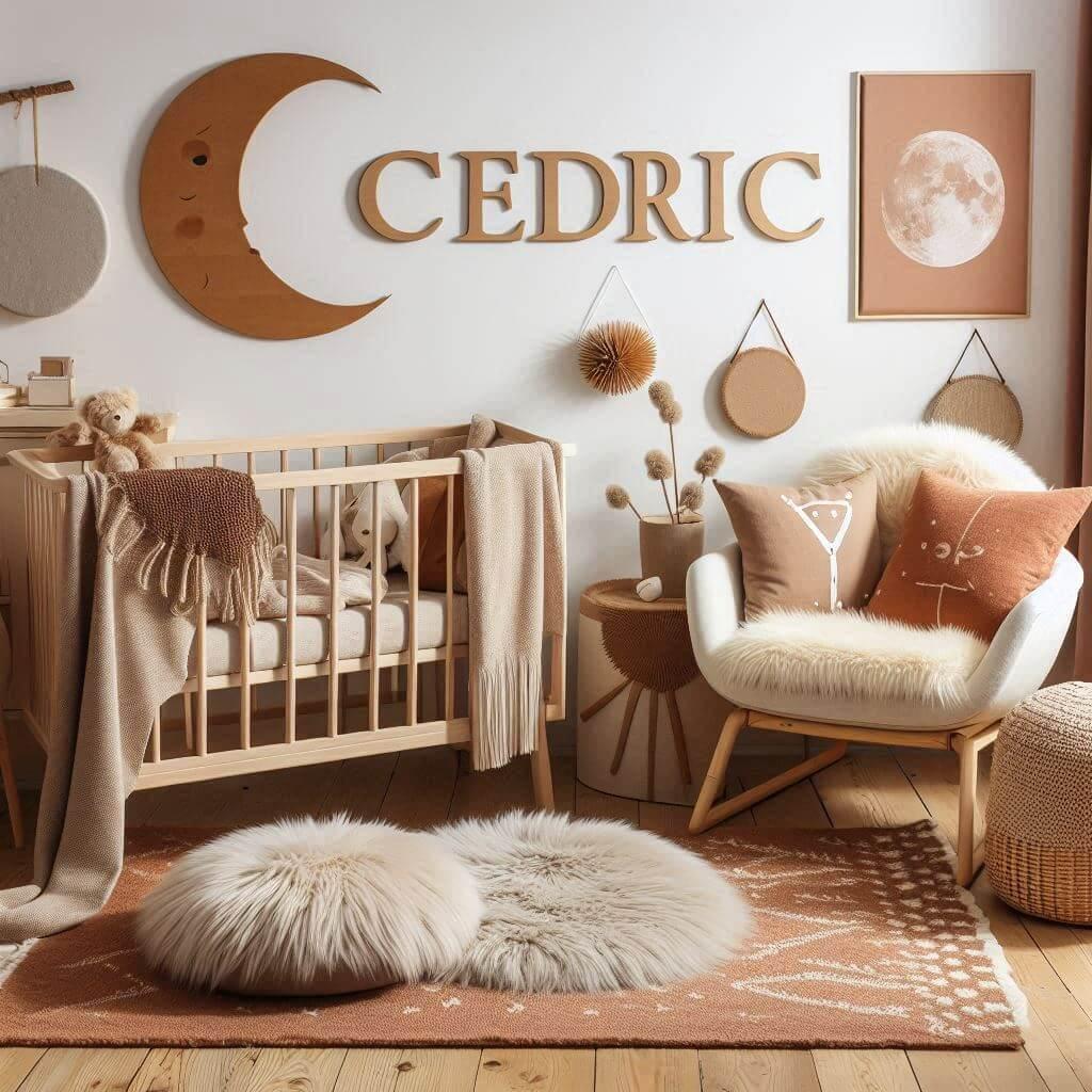 Chambre bébé garçon Cédric style scandinave prénom bois brut