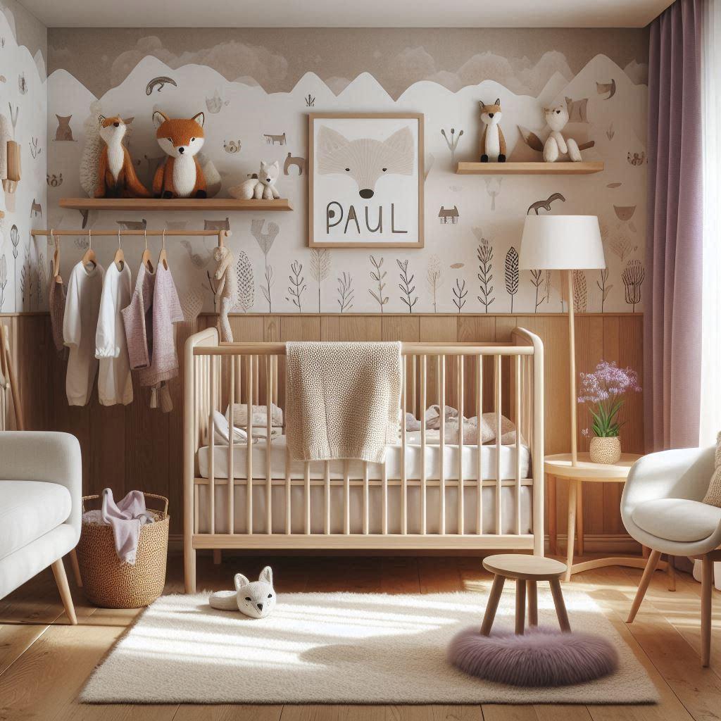 Une chambre de bebe minimaliste avec un lit blanc evolutif prenom paul chambre tendance 2025