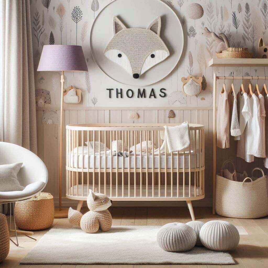Une chambre de bebe minimaliste avec un lit blanc evolutif prenom thomas chambre moderne 2025