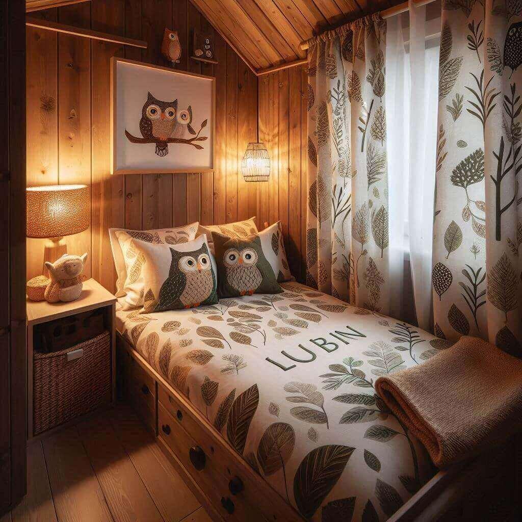 Photo  d une chambre d enfant avec le prenom lubin, deco theme animaux de la foret