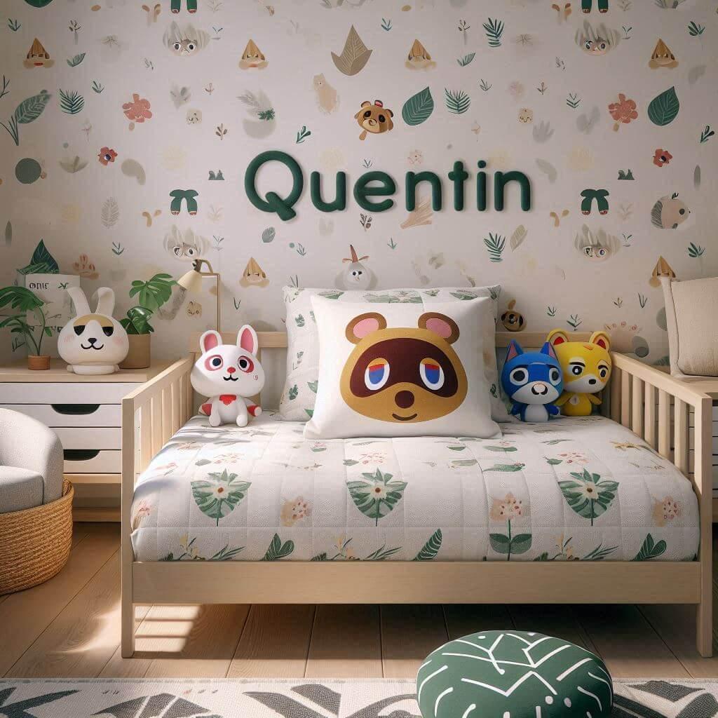 chambre enfant, theme animal crossing, prenom quentin
