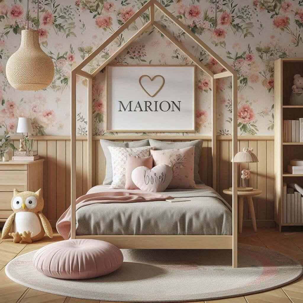 Une chambre de fille marion avec un lit cabane