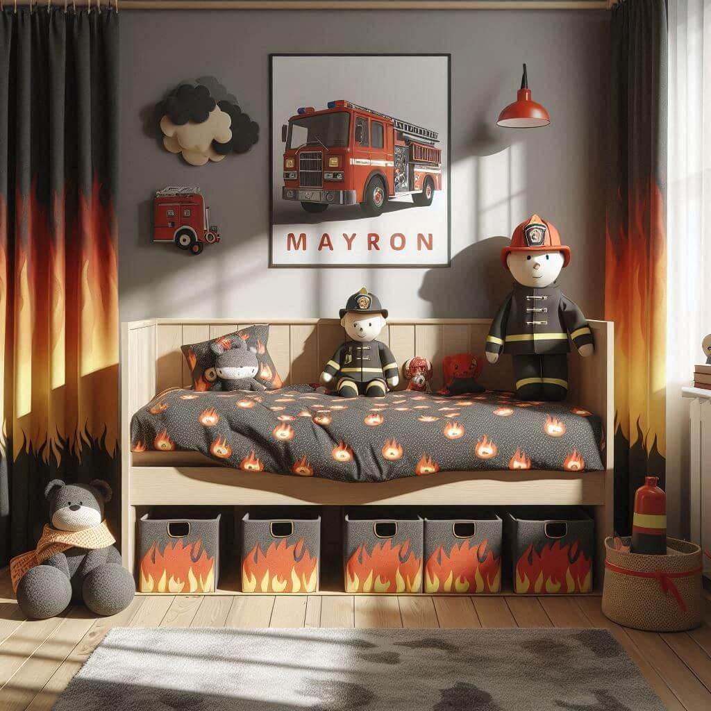 Chambre garçon Mayron lit Montessori pompier