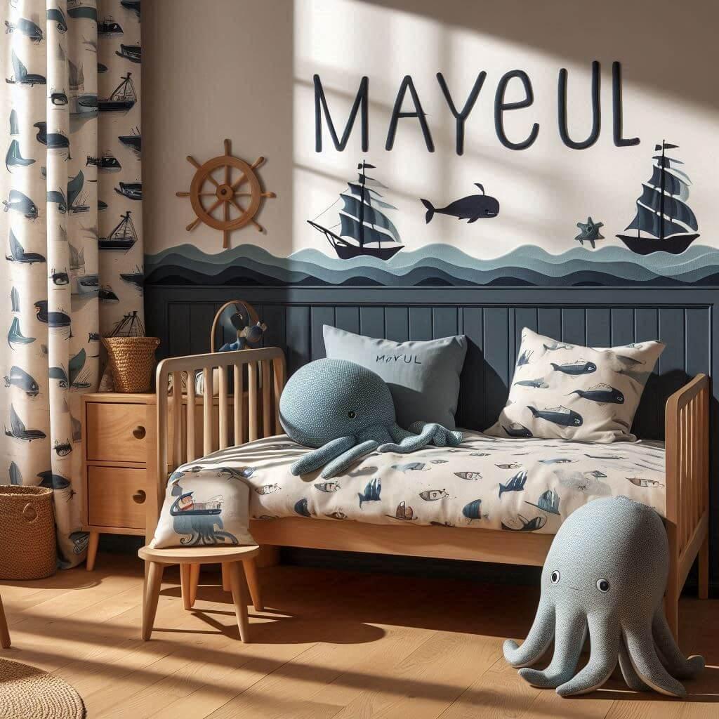 chambre enfant theme marin prenom mayeul écrit sur le mur