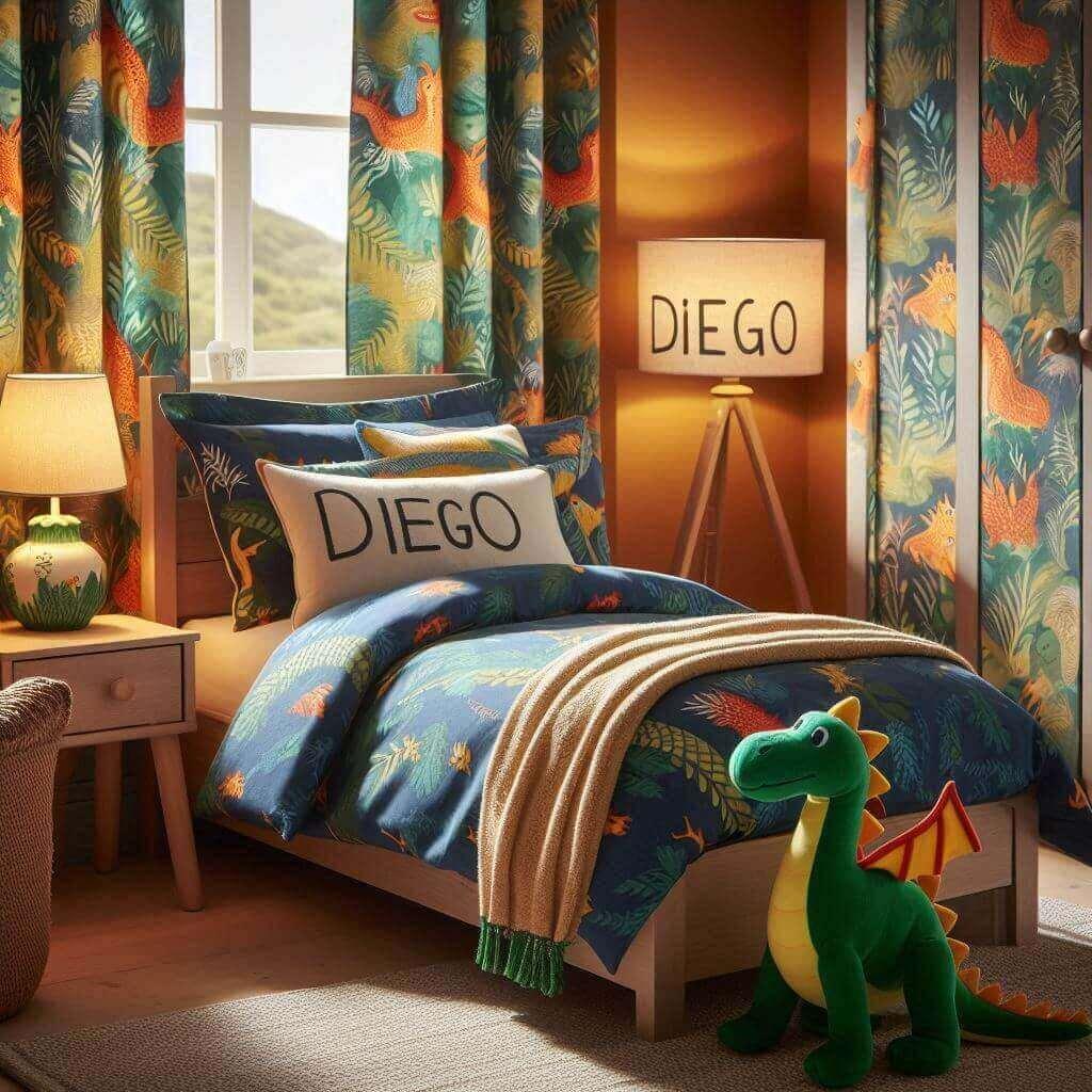 Une chambre de petit garcon theme dragon, avec le prenom diego
