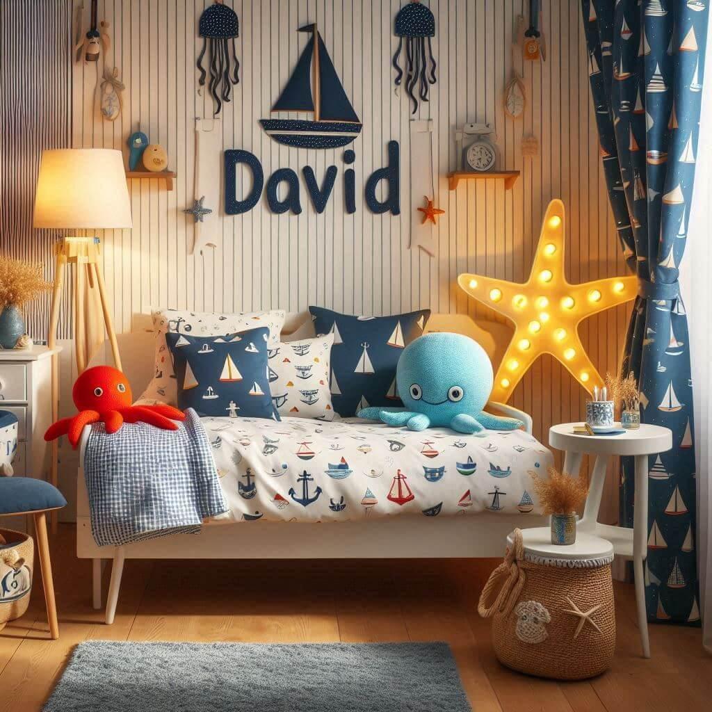 chambre enfant theme marin, prenom david