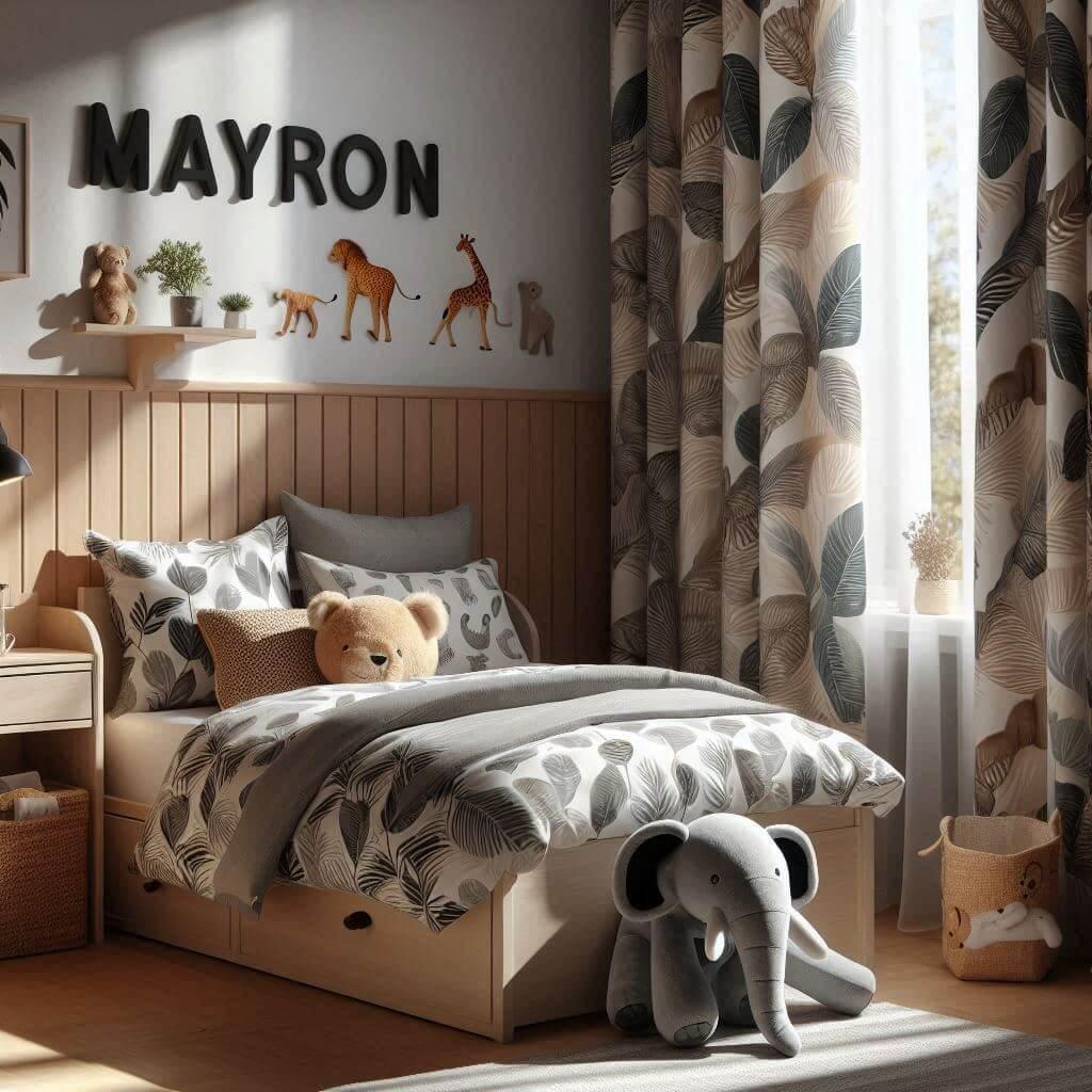 Chambre garçon Mayron lit savane avec peluche éléphant