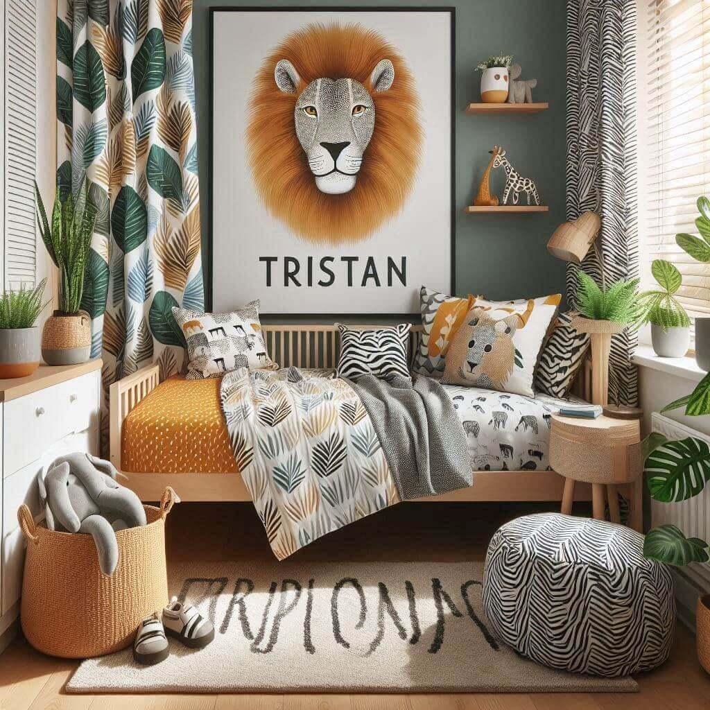 decoration de chambre enfant theme savane personnalisée avec le prénom tristan