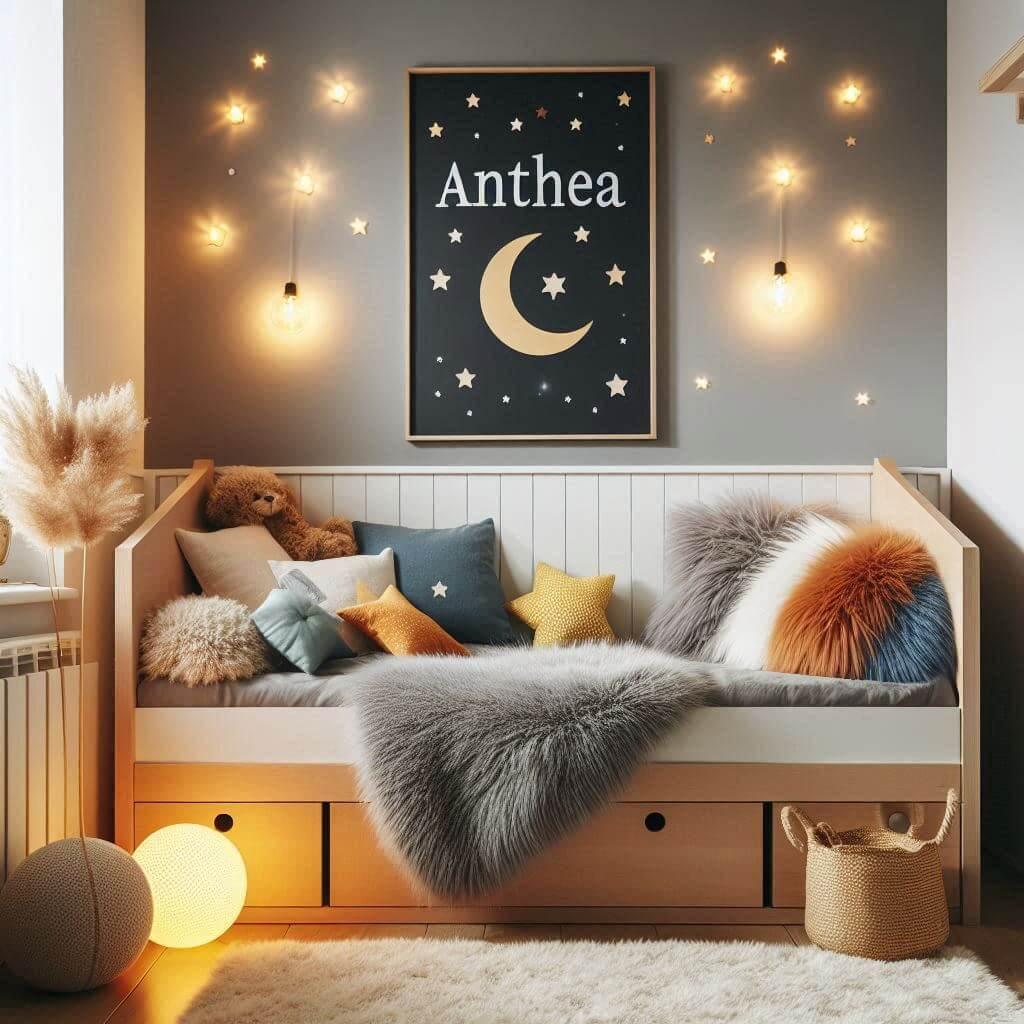 decoration de chambre scandinave, prenom anthea