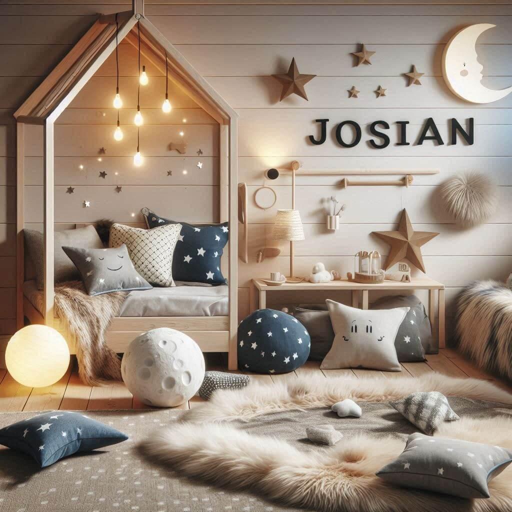 Une chambre de petit garcon qui se nomme josian, decoration style scandinave