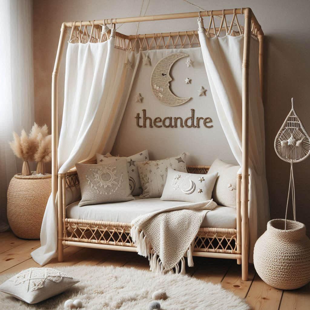 decoration de chambre, style theme boheme chic, avec le prenom theandre