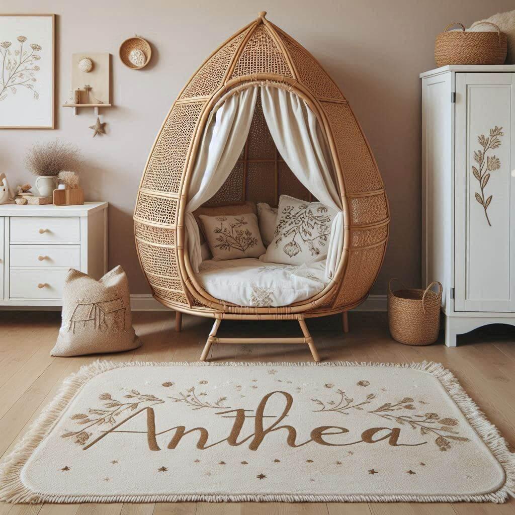 decoration de chambre, style theme boheme chic, avec le prenom anthea