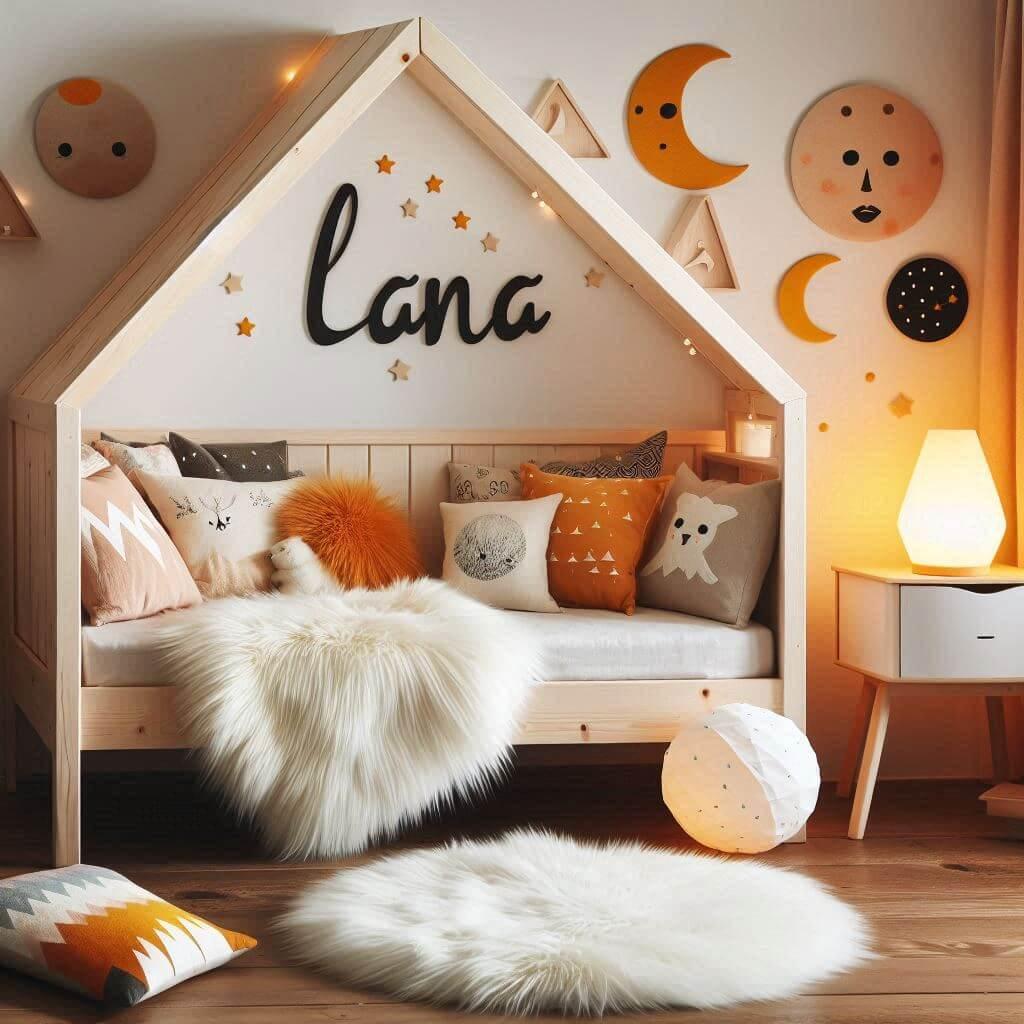 decoration de chambre style scandinave, personnalisée avec le prénom lana